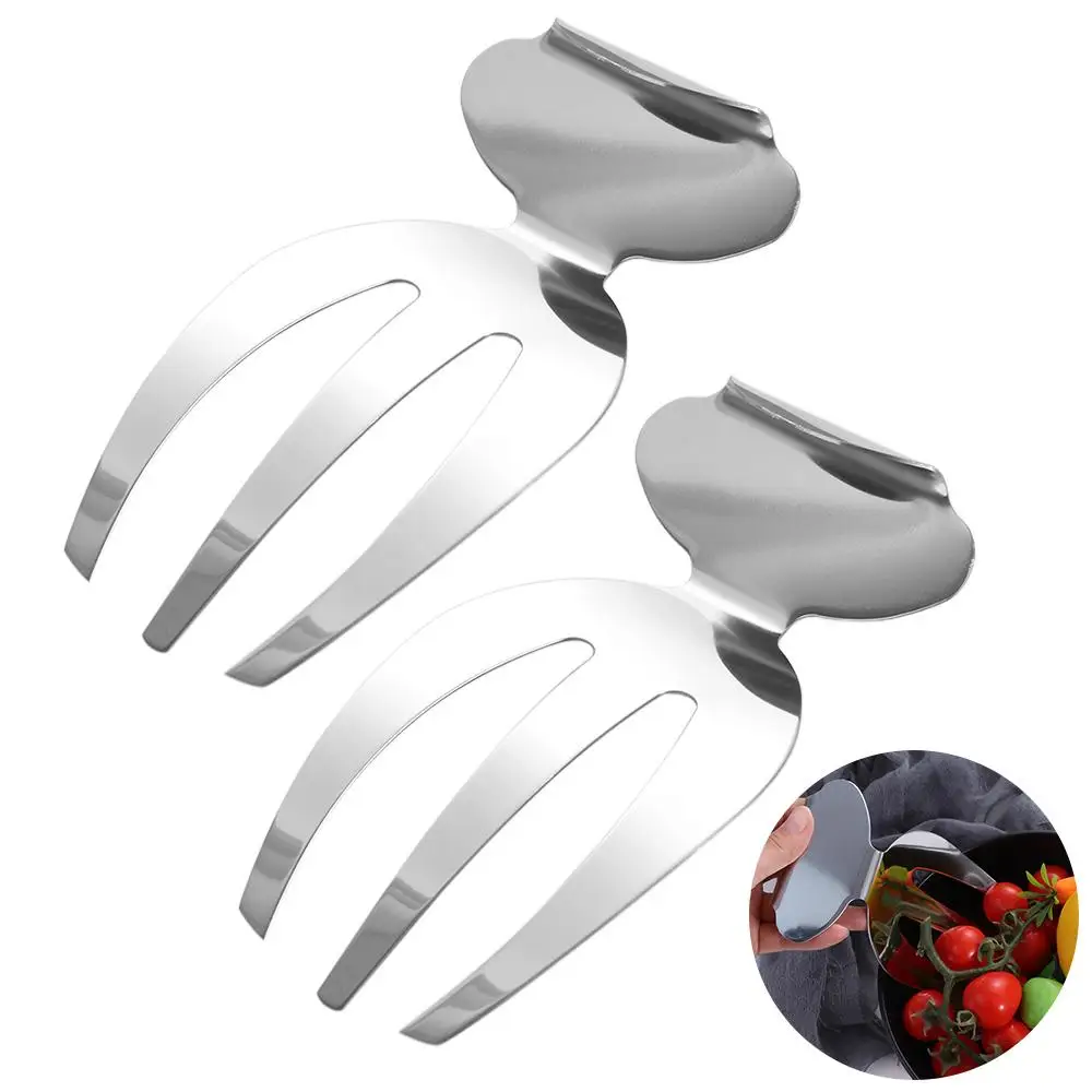 2Pcs Non-stick Stainless Steel Salad Hands Manual Lightweight Stirring Salad Fork Claw Reusable Comfortable Grip