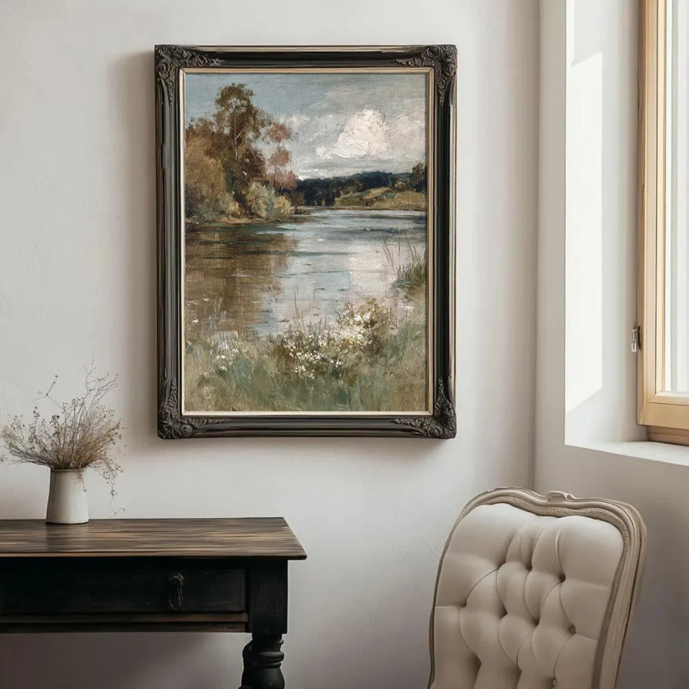 1pc Unframed Vintage French Country Landscape Canvas Poster  Wall Art Print Farmhouse Cottagecore Decor Retro Painting