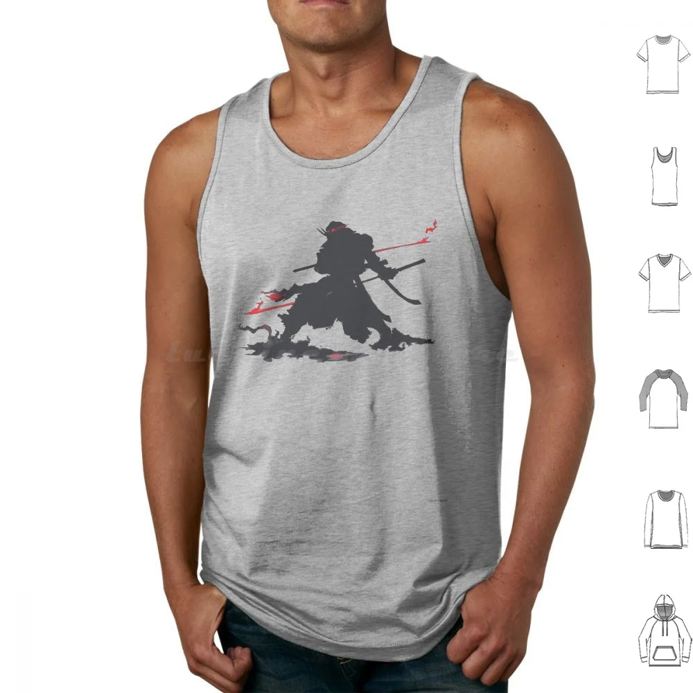 Iii Silhouette Tank Tops Print Cotton Bushido Two Swords Graphic Katana Shadow Blood