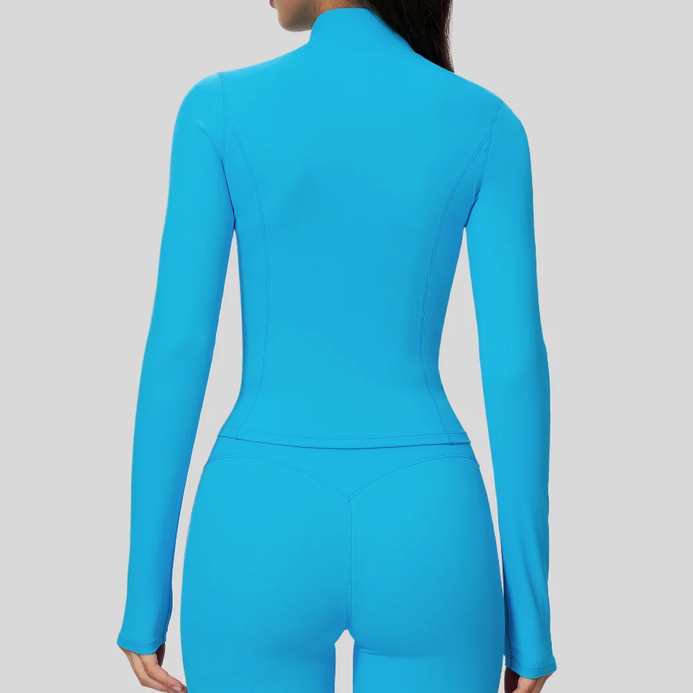 Outdoor Sports Long Sleeved Yoga Clothes Women Slim Quick Dry Zipper Cardigan Stand Up Collar Jacket Running Fitness Jacket Top