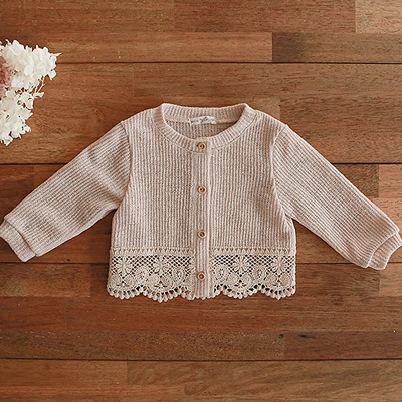 Korean Style Air Conditioning Shirt Casual Sunscreen Cardigan Coat Lace Panel Summer Autumn Newborn Baby Girls Cardigan Coat