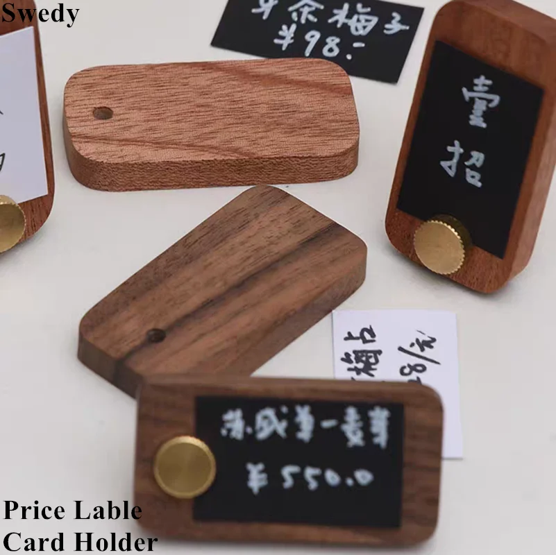 

5 PCS 65x30mm Walnut Wood Sign Holder Display Stand Small Wood Price Paper Label Card Holder Talker Board Mini Price Label Tags