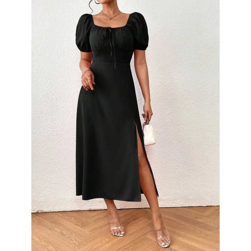 

YQ1-French Elegant Hepburn Style Design Sense Hem Split Dress for Women
