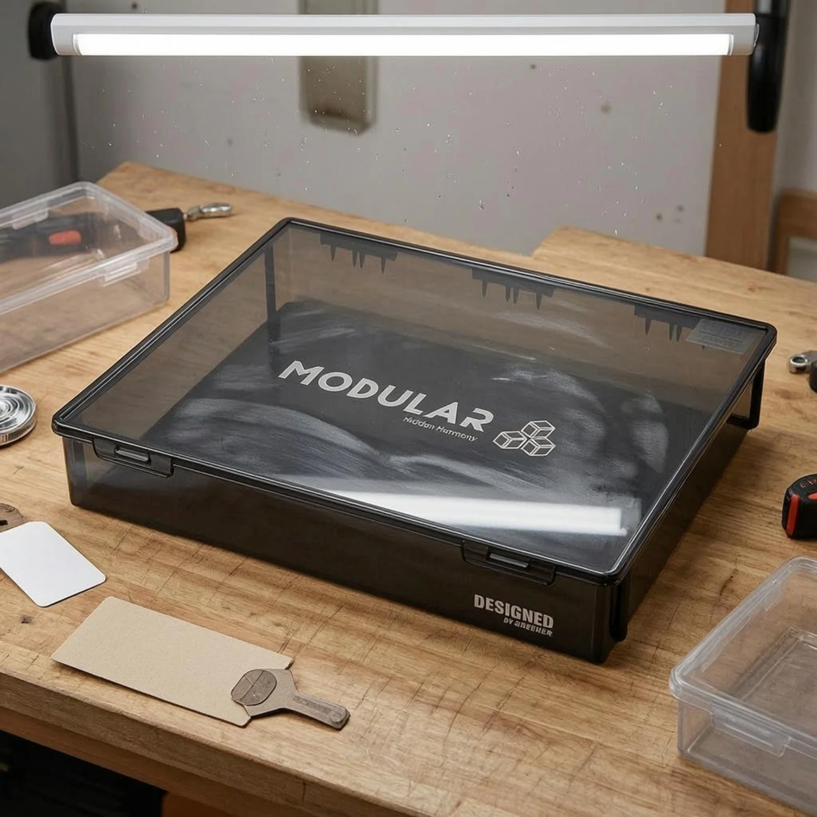 モジュール式収納ボックス-ブラック-小物整理用プラスチック収納トレイ-積み重ね可能な小物整理用オーガナイザー-高視認性