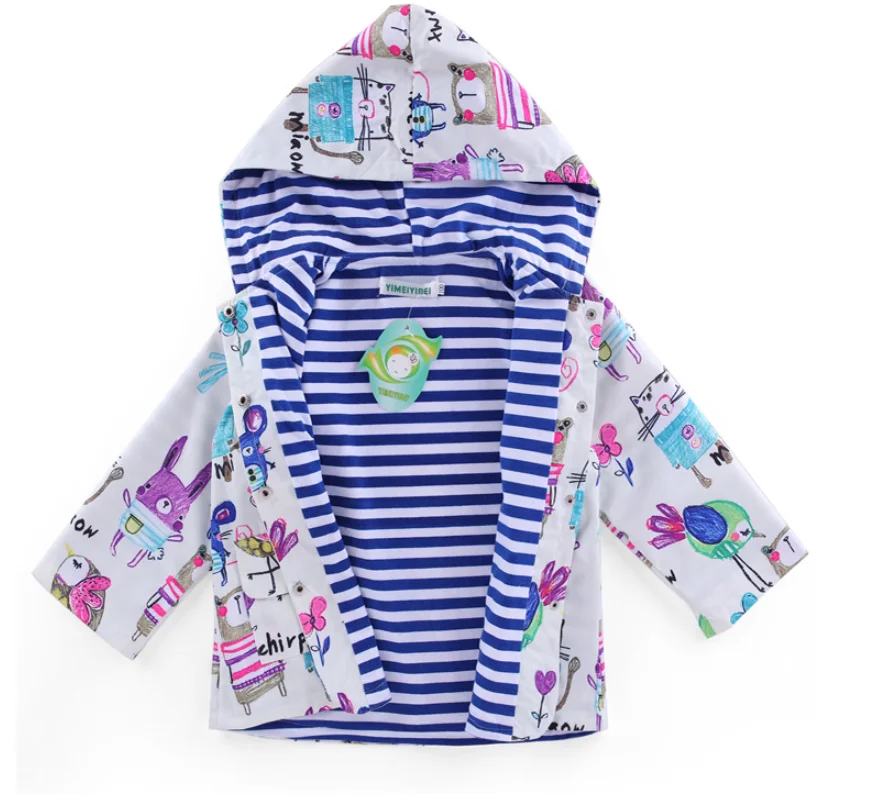 Toddler Boys Girls Cartoon Print Zip Jacket Hooded Sun Protection Trench Lightweight Children Coats Windbreaker Casual Outerwear