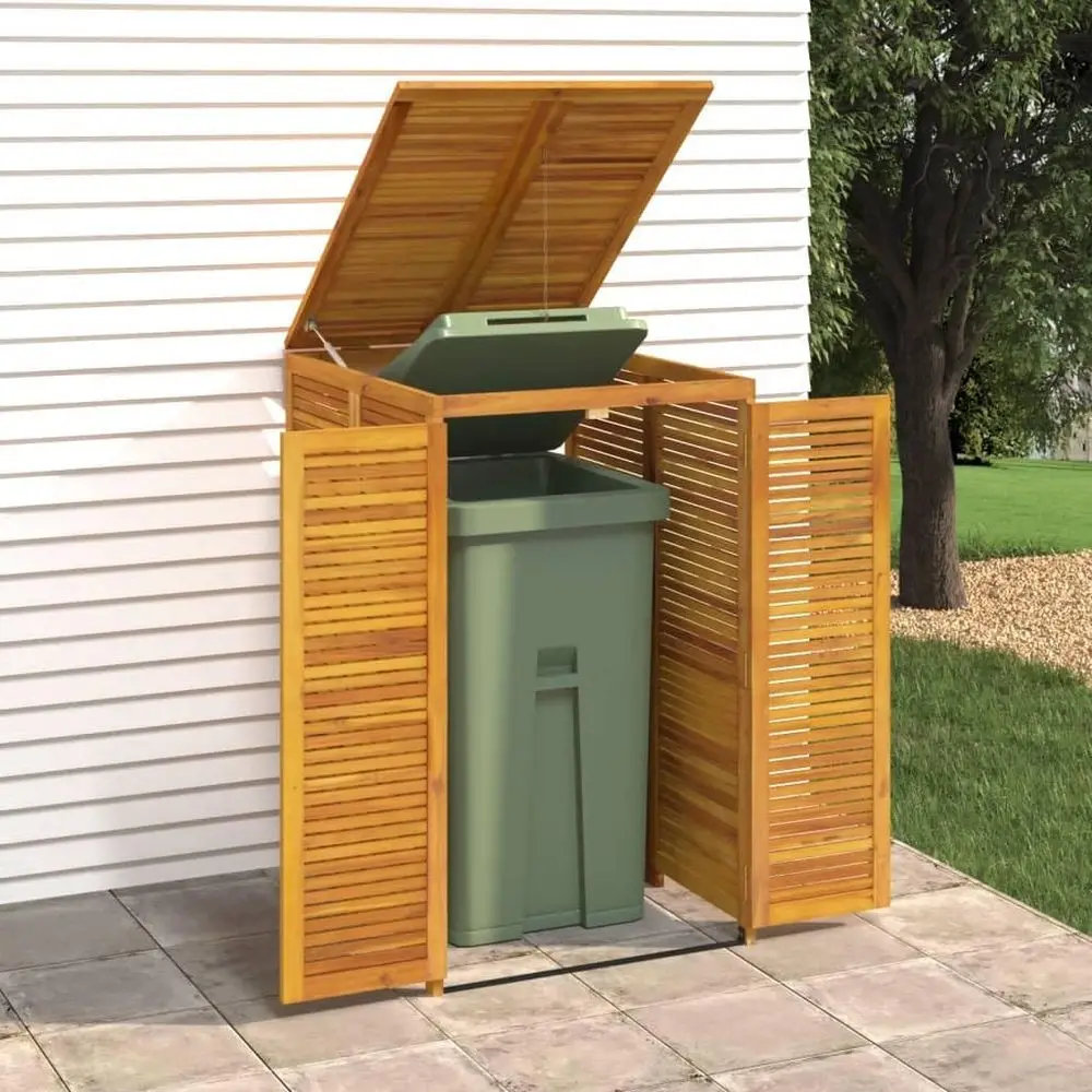 

Outdoor Acacia Wood Trash Can Storage, 27.6x35x46.1, Solid Shed for Lawn & Garden