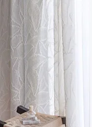 French white curtain yarn romantic 3D relief curtains for light-proof and opaquefor bedroom living room balcony leaf embroidered