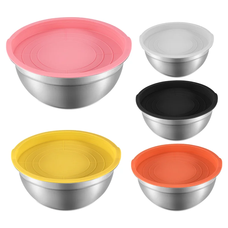MAKE-ミキシングボウル 蓋付き 5個セット ステンレススチール ネストサラダボウルセット 調理、ミキシング、サービング用