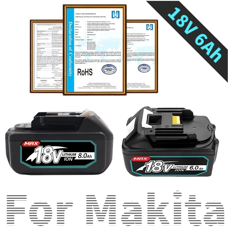 Imagem -05 - Bateria Recarregável para Ferramentas Elétricas Makita com Led Substituição Li-ion Lxt Bl1860 1850 18 v a 6000mah