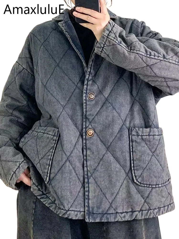

Amax LuluE 2025 зимняя мода классические клетчатые стеганые пальто женские корейские винтажные джинсовые парки женские повседневные утепленные куртки