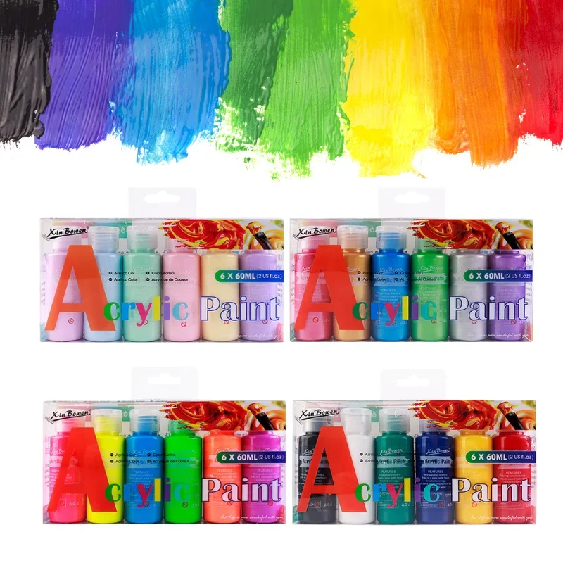 60ml 6 countAcrylic Craft Paint Set Pearlescent Art Waterproof Pigment For Drawing, Painting, Art & Crafts Supplies