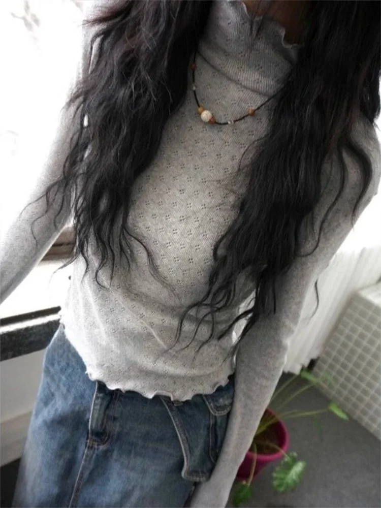 

Women Basic Turtleneck Tops Lady Comfortable Long Sleeve T-shirt Clothes Female Retro Versatile Elastic Pullover