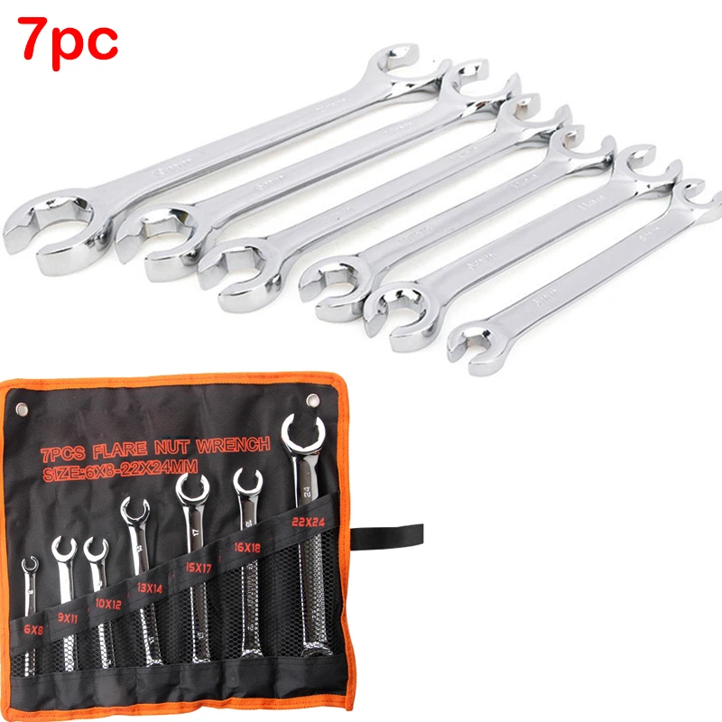 7PC Flare Wrench Nut Pipe Wrench Oil Pipe Spanner Hand Tools For Car Repair Tools Flare Nut Open End Opening Spanner Kit