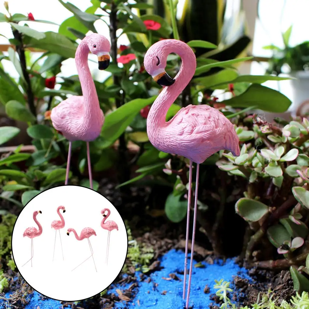 4Pcs Resin Flamingo Decoration Artificial Animal Sculpture  Garden Patio