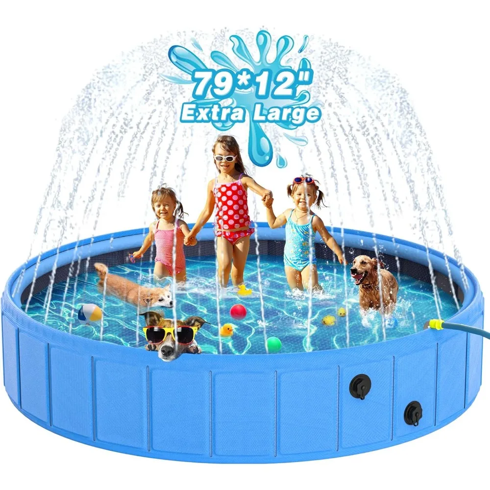 

Большой складной бассейн для собак — портативная ванна и спринклерная система 2-в-1 из ПВХ толщиной 0,55 мм для собак, кошек, детей — сверхпрочная, нескользящая, летняя ва