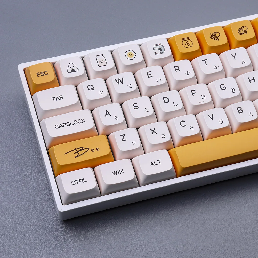 Cqhfkj Honey Milk XDA PBT Keycaps Dye Sublimation Mechanical Keyboard Cross Switch White Yellow English Japanese No Backlit Caps