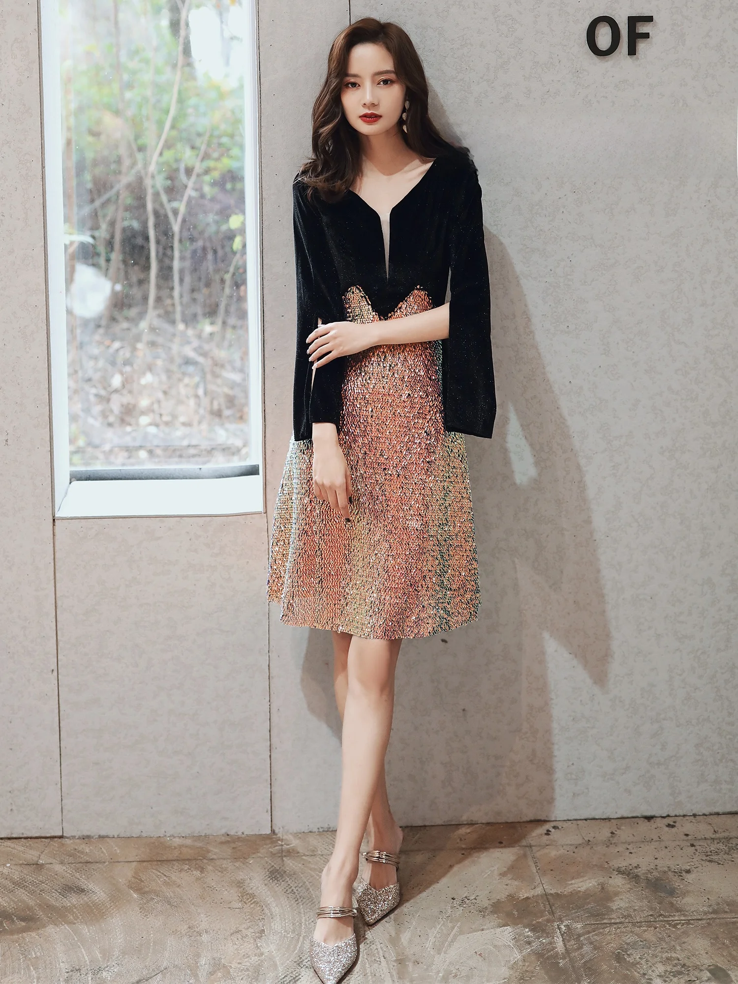 

Ele ort Evening Gown Women's Faionable Mid-Waist Zipper Sle Sequin Embellied ort Dr for Cany Yearly Meeting