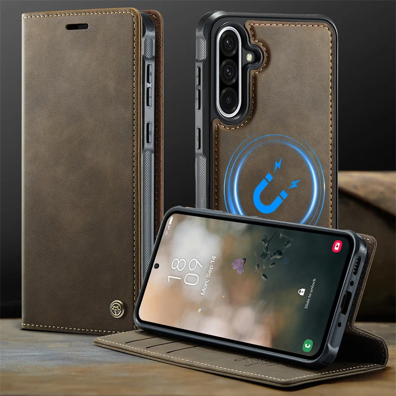 

Magnetic Leather Flip Card Wallet Phone Case For Samsung Galaxy A56 A36 A16 A55 A35 A15 A54 A14 A53 A13 A52 A17 Shockproof Cover