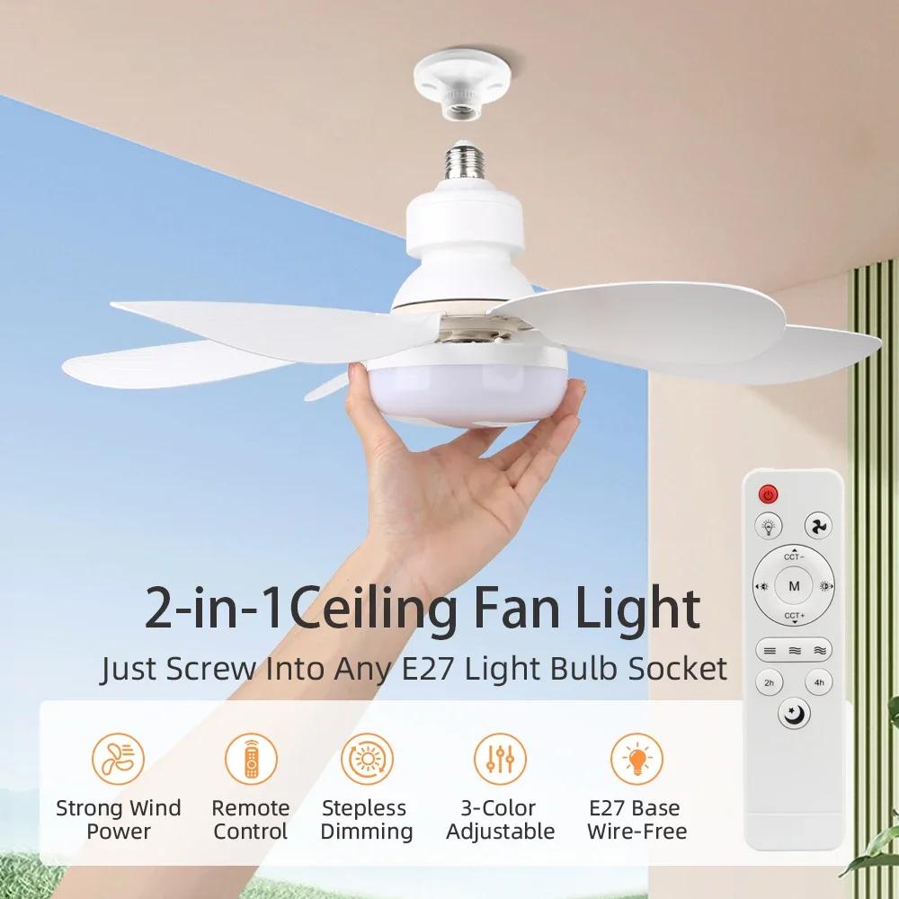 Dimming 40W Ceiling Fans Light with Remote Control Hang Ceiling Lighting for Living Room Adjustable Wind Speed LED Fan Lamp E27