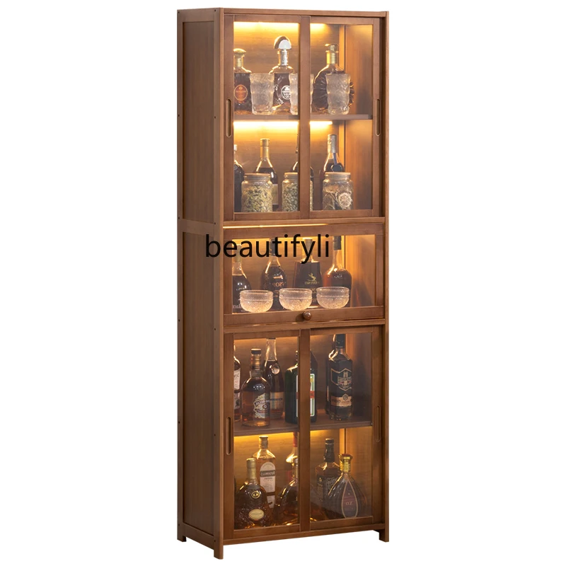

Wine Cabinet Display Cabinet Modern Small Wine Cabinet Wall Home European-Style Shelf Solid Wood Living Room