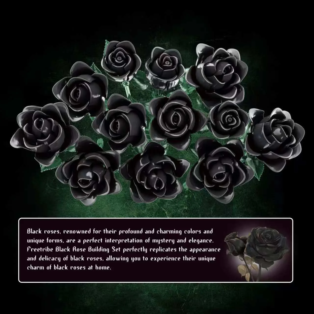 High Quality Black Rose Building Bricks Kit Simulated Roses Plant Bouquet Model Toys Girlfriend Birthday Gift