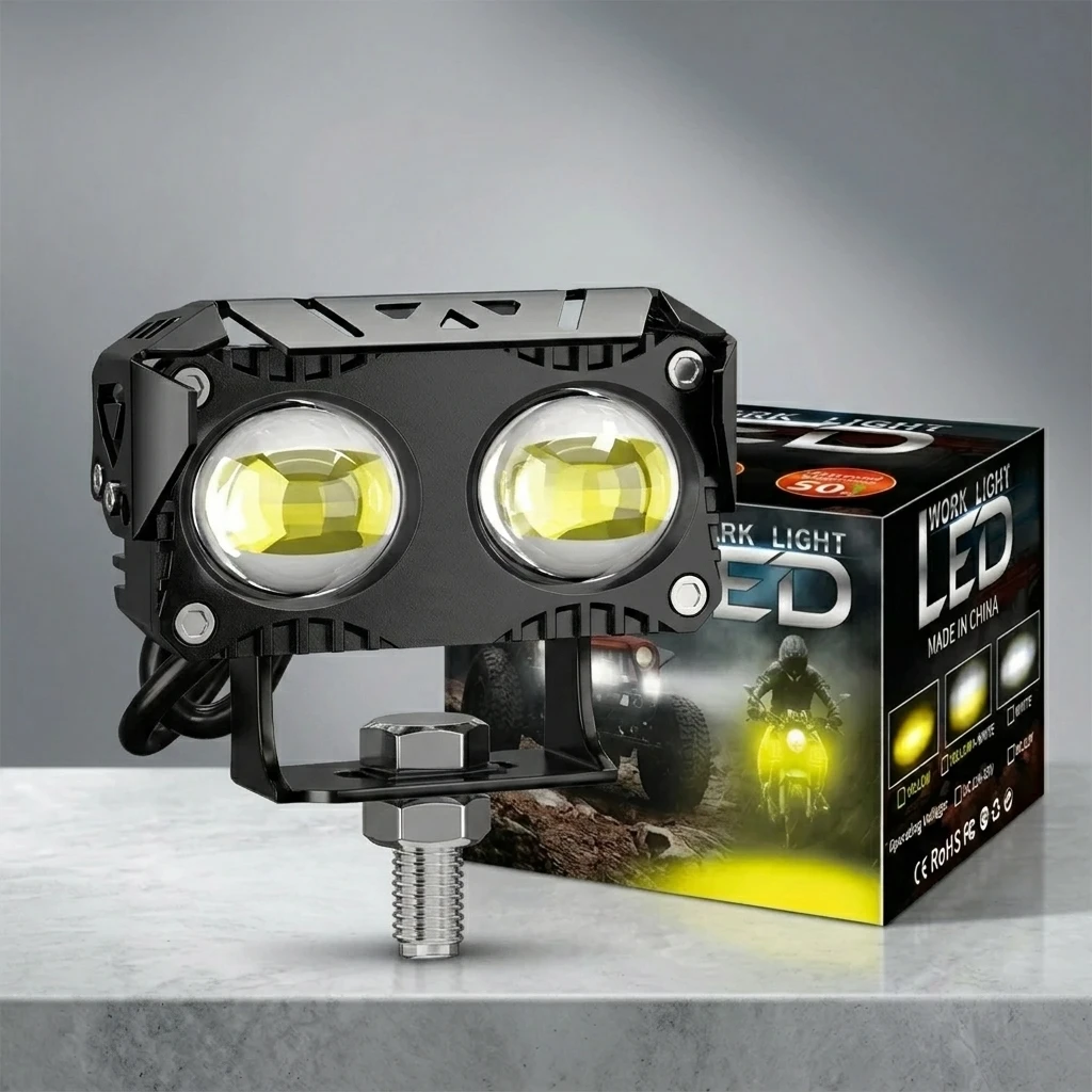 12V-85V Dual Color LED Work Light Yellow White 3000LM IP65 Waterproof Spotlight for Motorcycle SUV Truck ATV Boat