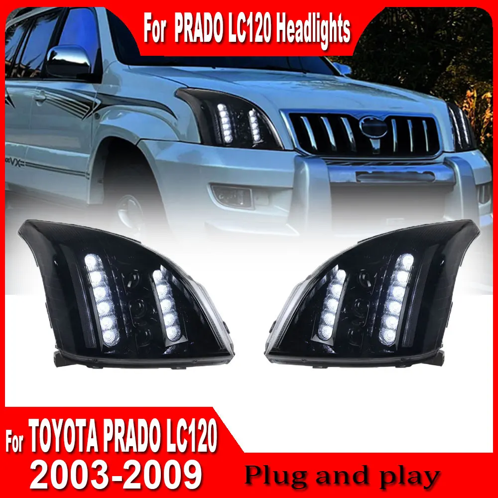 LED Head Lamp for Toyota Prado LED Headlight 2003-2009 Headlights LC120 DRL Turn Signal High Beam Angel Eye Projector Lens 2pc