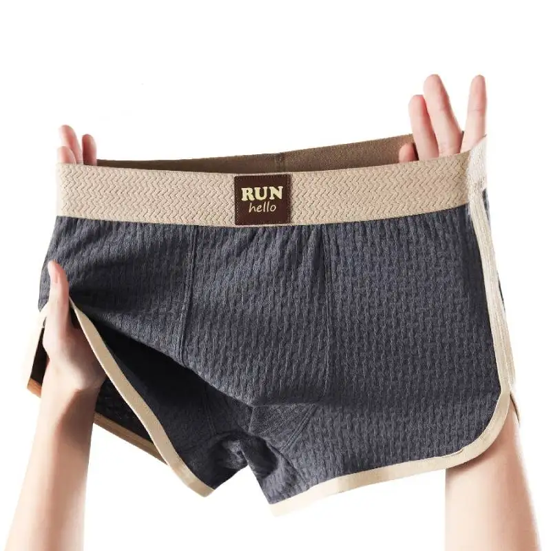 3 pcs Men's Boxer Solid Textured Men's Cotton Underwear Breathable Underpants Super Soft High Elastic Men's Panties 3