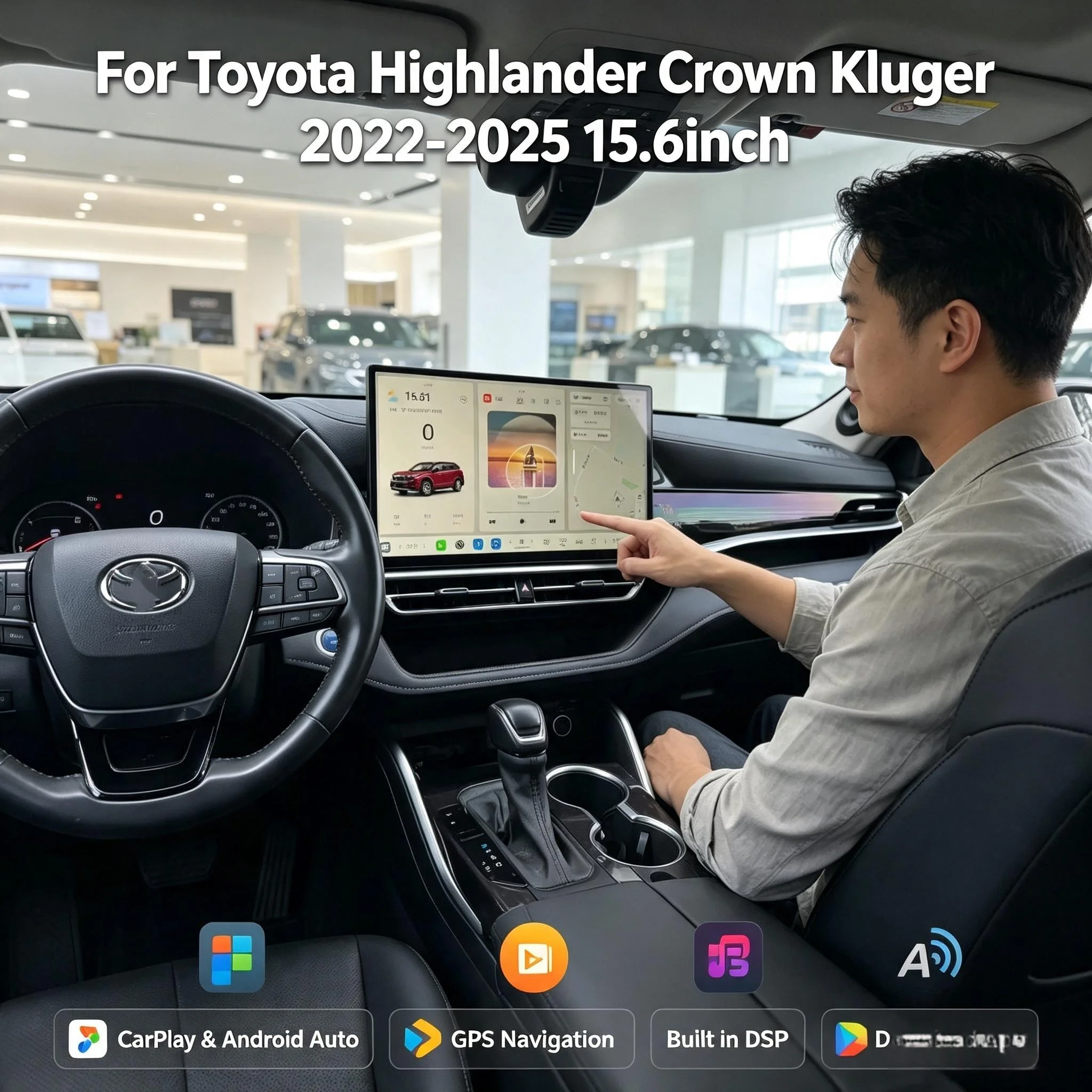 Stereo Car Multimedia For Toyota Highlander Crown Kulger Gxl 2022-2025 Player GPS Navigation Carplay 15.6inch Android Auto Radi
