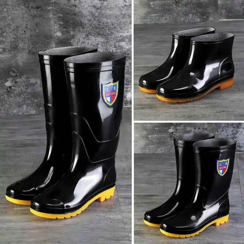 Thickened Wear-resistant Cow Tendon Bottom Rain Boots Men's Long Tube Work Boots Waterproof Construction Site Shoes
