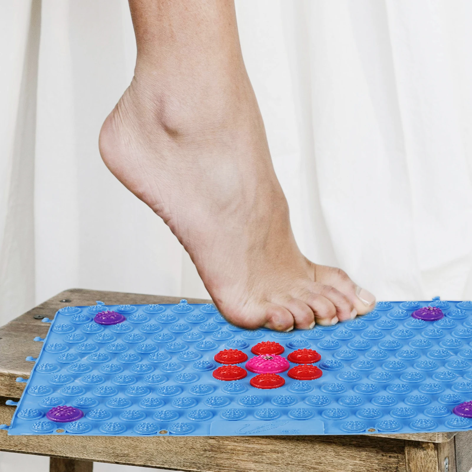 

Foot Acupoint Massage Pad Thickened Blue Foldable Travel Wooden Stimulation Safe Sole Massager Toe Pressure Home Use Body Tool