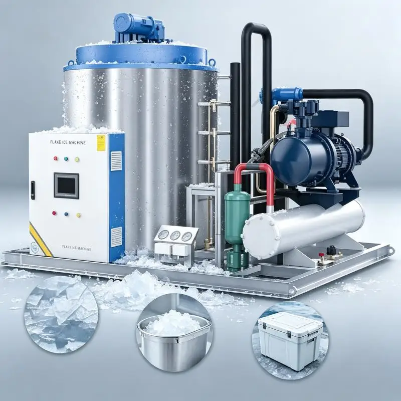 Flake Ice Machine Industrial Ice Maker Fast Freezing High Output Stainless Steel System for Seafood Storage