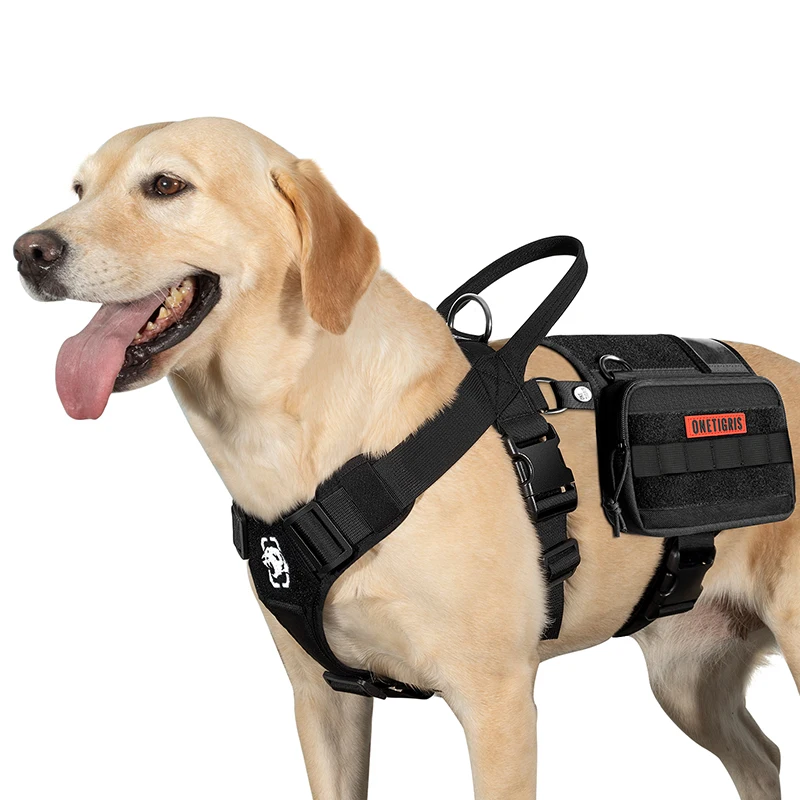 

OneTigris GUARDIAN Dog Harness Set, Tactical Service Dog Vest Harness Dog Saddle Backpack with Pouches with MOLLE & ID Window