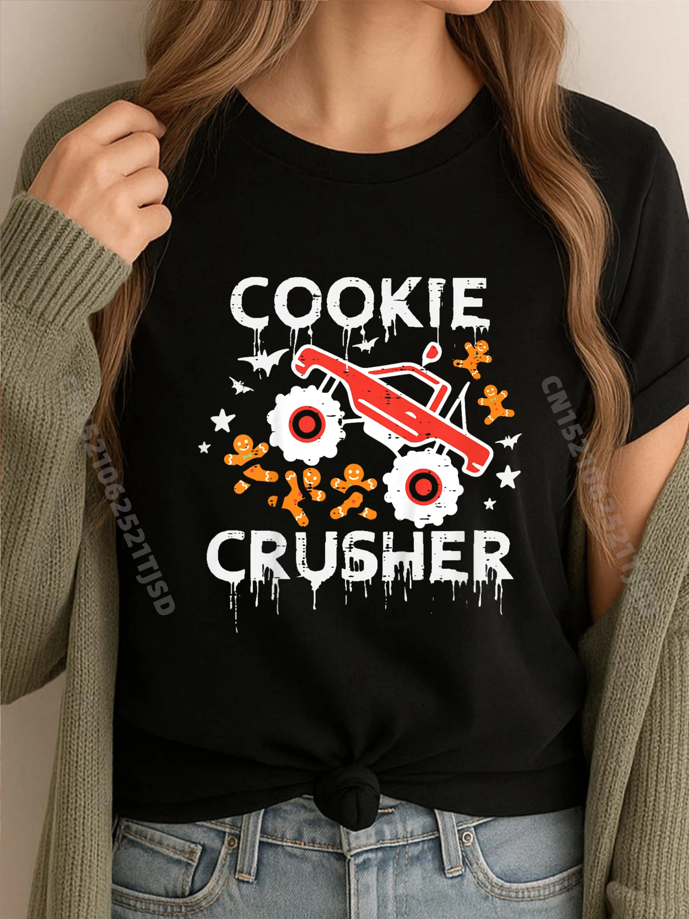 

Детская рождественская футболка Monster Truck Cookie Crusher Xmas Kid для малышей, христианская футболка, женская футболка, потертая футболка, женская