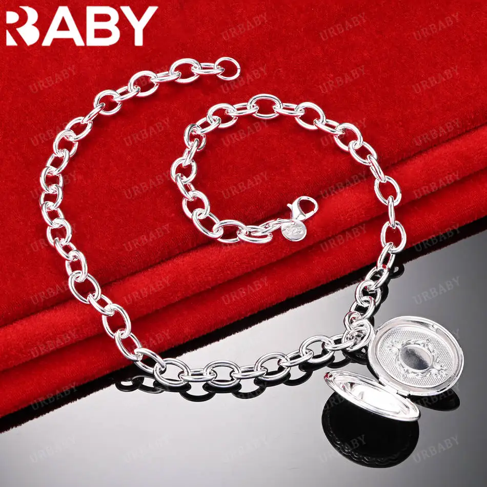 

URBABY 925 Sterling Silver 45cm Retro Openable Oval Plate Chain Necklace For Women Charm Trend Birthday Gifts Fashion Party