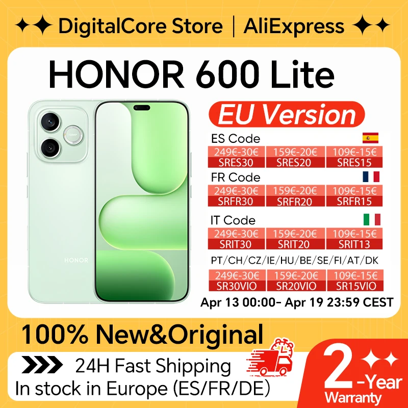 Nouveau smartphone HONOR 600 Lite 5G 2026, MediaTek Dimensity 7100 Elite, écran AMOLED 6,6 pouces 120 Hz, batterie 6520 mAh, SuperCharge 45 W, appareil photo IA 108 MP