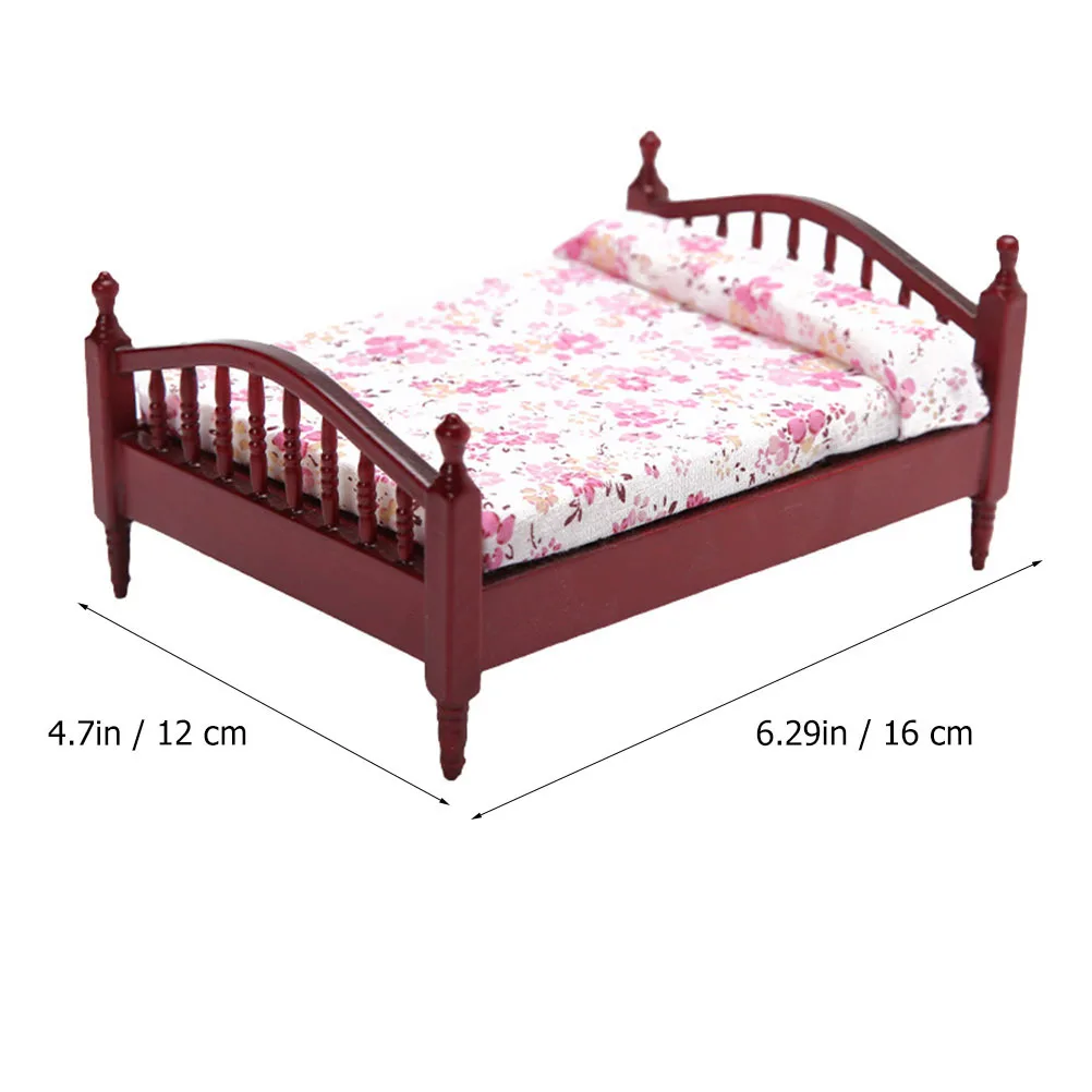 سرير مزدوج مصغر لديكور المنزل الصغير، حرفية عالية الجودة، حجم صغير يدوم طويلاً، خفيف الوزن، سهل التخزين بنفسك