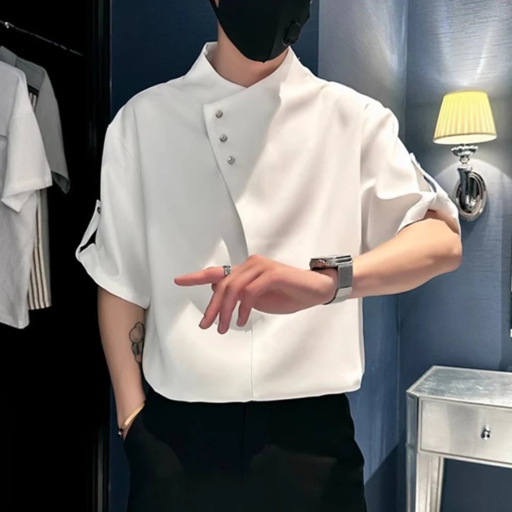 

Personalized Shirts For Men Irregular Collar Design Half Sleeve Shirts And Blouses Comfortable T-shirts Man Tops