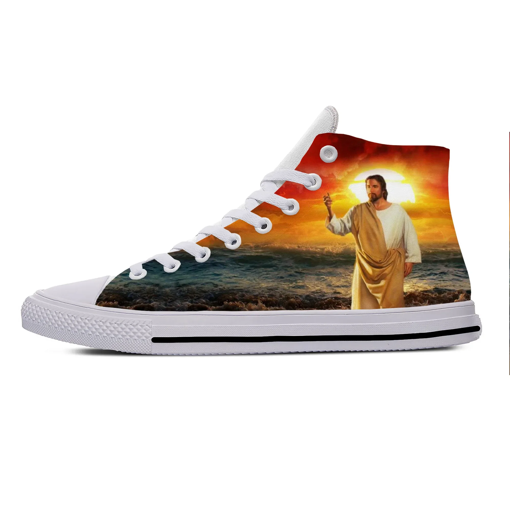 Christelijke God Jezus Christo Jesucristo Lord Grappige Casual Stoffen Schoenen Hoge Top Lichtgewicht Ademende 3d Print Heren Dames Sneakers