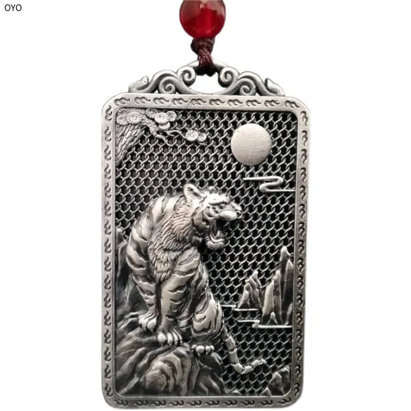 100% 999 Sterling Silver benmingnian male domineering Tiger Pendant