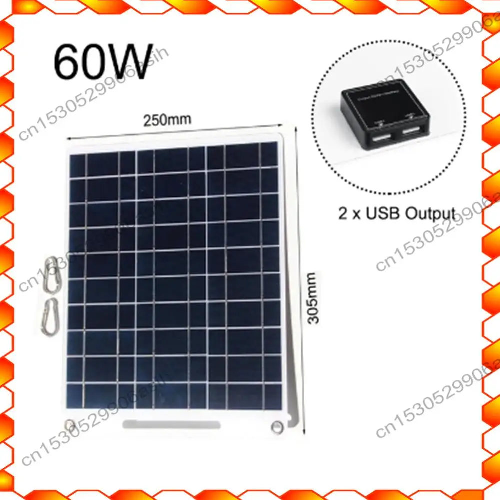-AT52 60W 태양 전지 패널 휴대용 5V 듀얼 USB 고속 충전기 패널 키트 야외 비상 충전 배터리 여행 전화 충전기