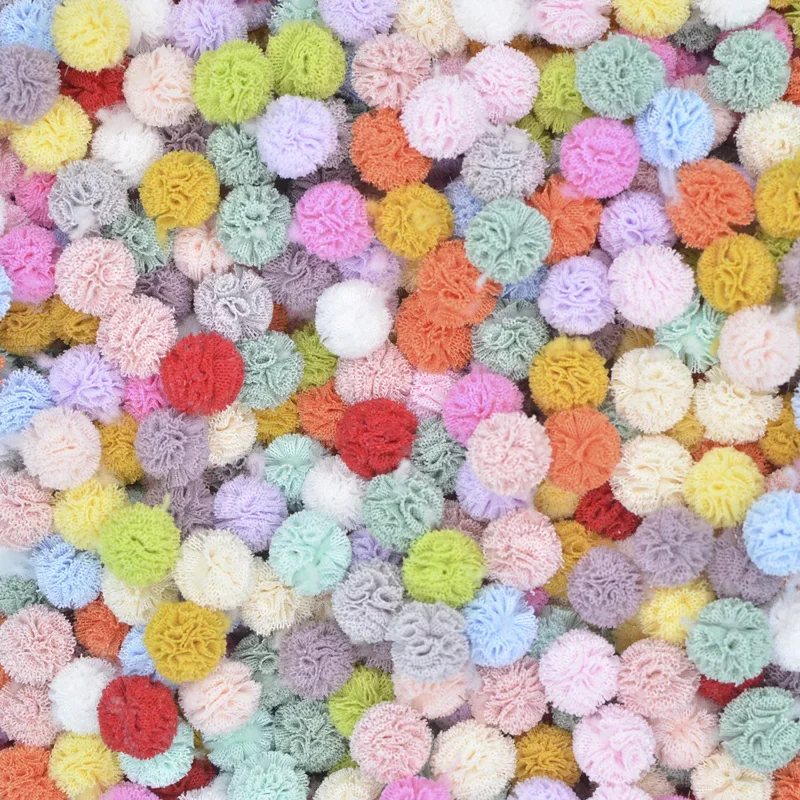 100Pcs/lots Crafts Mixed Elastic Mesh Chiffon Ball DIY Apparel Sewing Appliques Material Patches for Clothing Garment Decoration