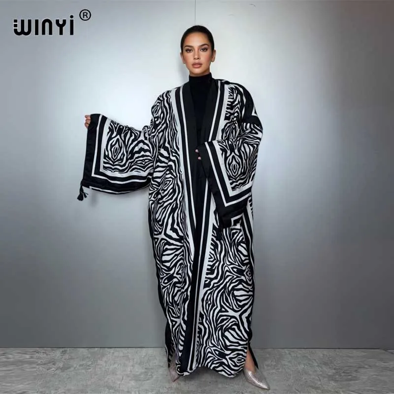 

WINYI Africa Bohemia kimono maxi dress beach wear Cardigan abaya muslim woman coat boho covers beach outfits open front kaftan