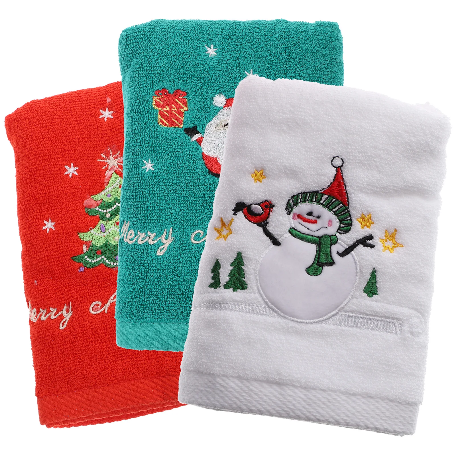 

3Pcs Christmas Towel Set Soft Cotton Hand Towels Absorbent Quick-Dry Washcloths for Kitchen Bathroom Face Cleaning
