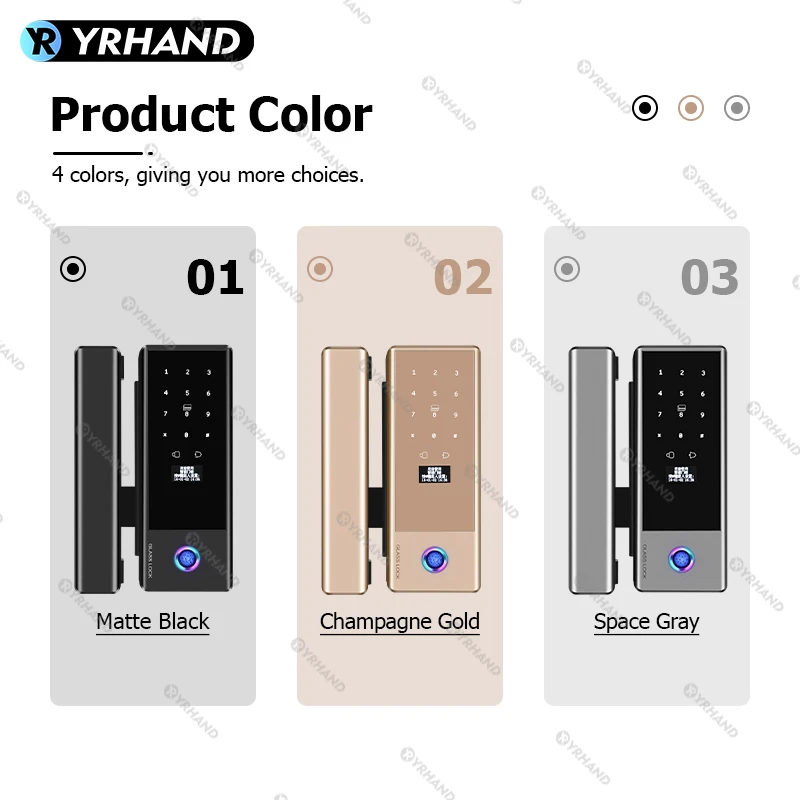 YRHAND Smart Lock for Glass Door Biometric Fingerprint Lock TTlock Tuya Wifi Electronic Lock Digital Keyless for Sliding door