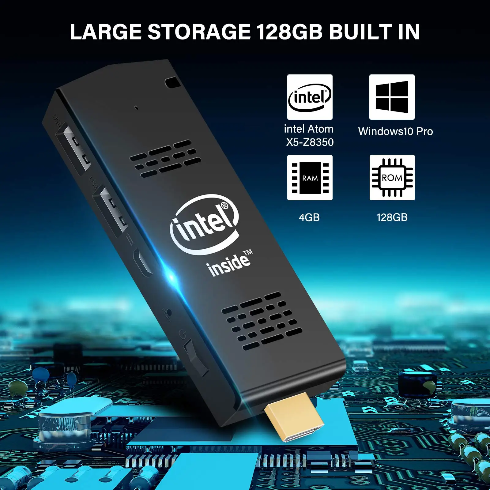 Máy Tính Dính Mini Máy Tính Intel Nguyên Tử Z8350 Windows 10 Pro RAM 4GB ROM 64GB Hỗ Trợ 4K HD WiFi 2.4G/5G, bluetooh 4.2 Hỗ Trợ