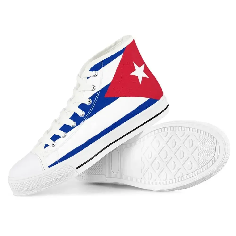 Flag Of Cuba/Christmas Print High Top Canvas Shoes For Women Casual Girls Santa Claus Flat Clasic Ankle Shoes