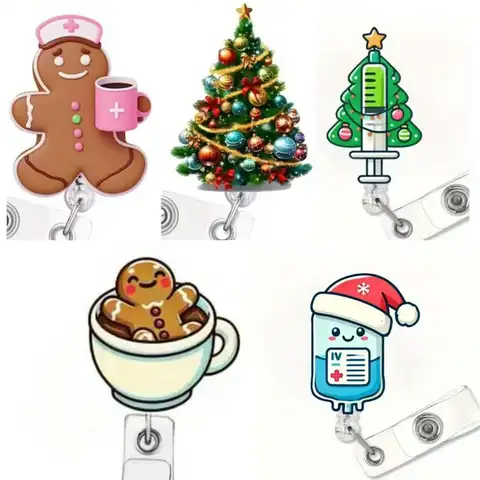 1pc Christmas Retractable Badge Reel - Durable Acrylic ID Holder for Nurses, Office Workers & Students
