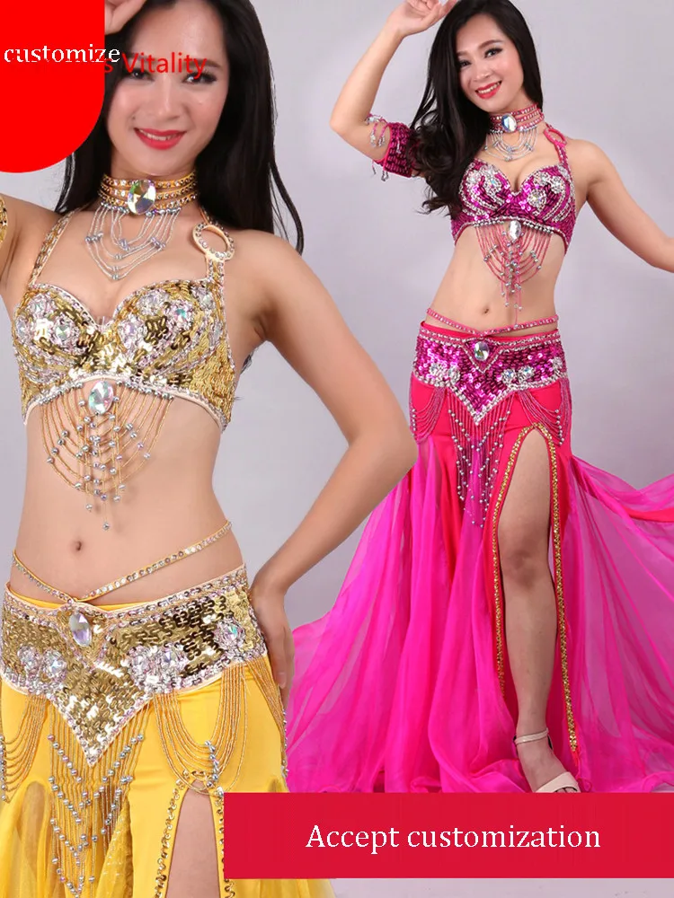 Handmade Beaded Embroidery Bra Skirt Belly Dance Costume For Women Oriental Dress For Dance set custom made Free Shipping