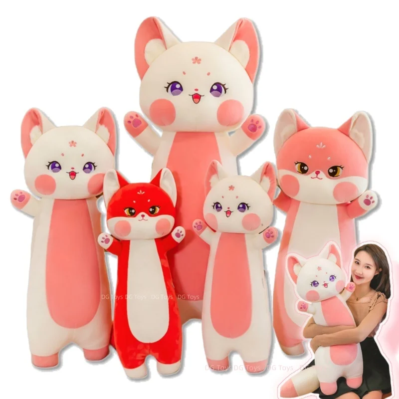 70-130cm Giant Long Kawaii Cat Fairy Tale Red Fox Plush Toy Stuffed Animal Cat Hug Pillow Cushion For Girls Birthday  Gift